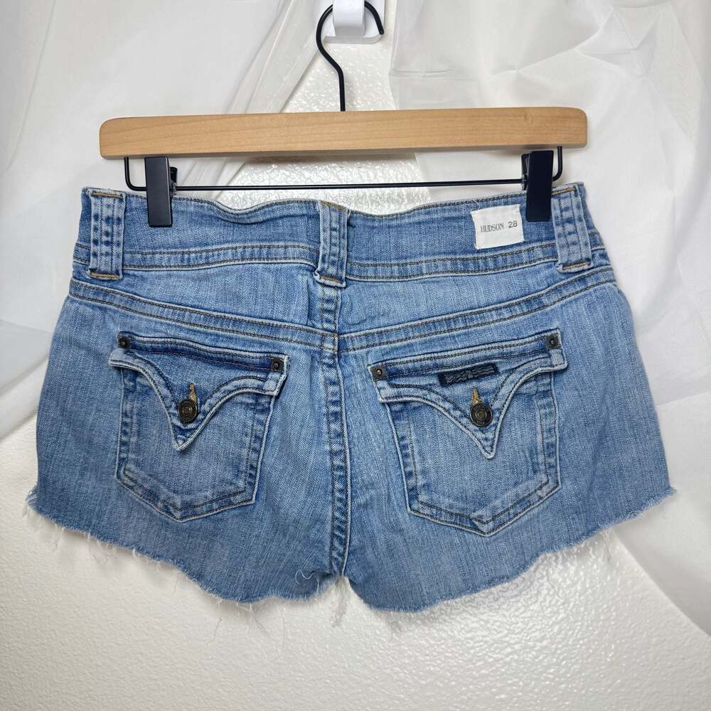 Hudson Denim Jean Micro Shorts Women's Flap Pocket Distressed Frayed Hem